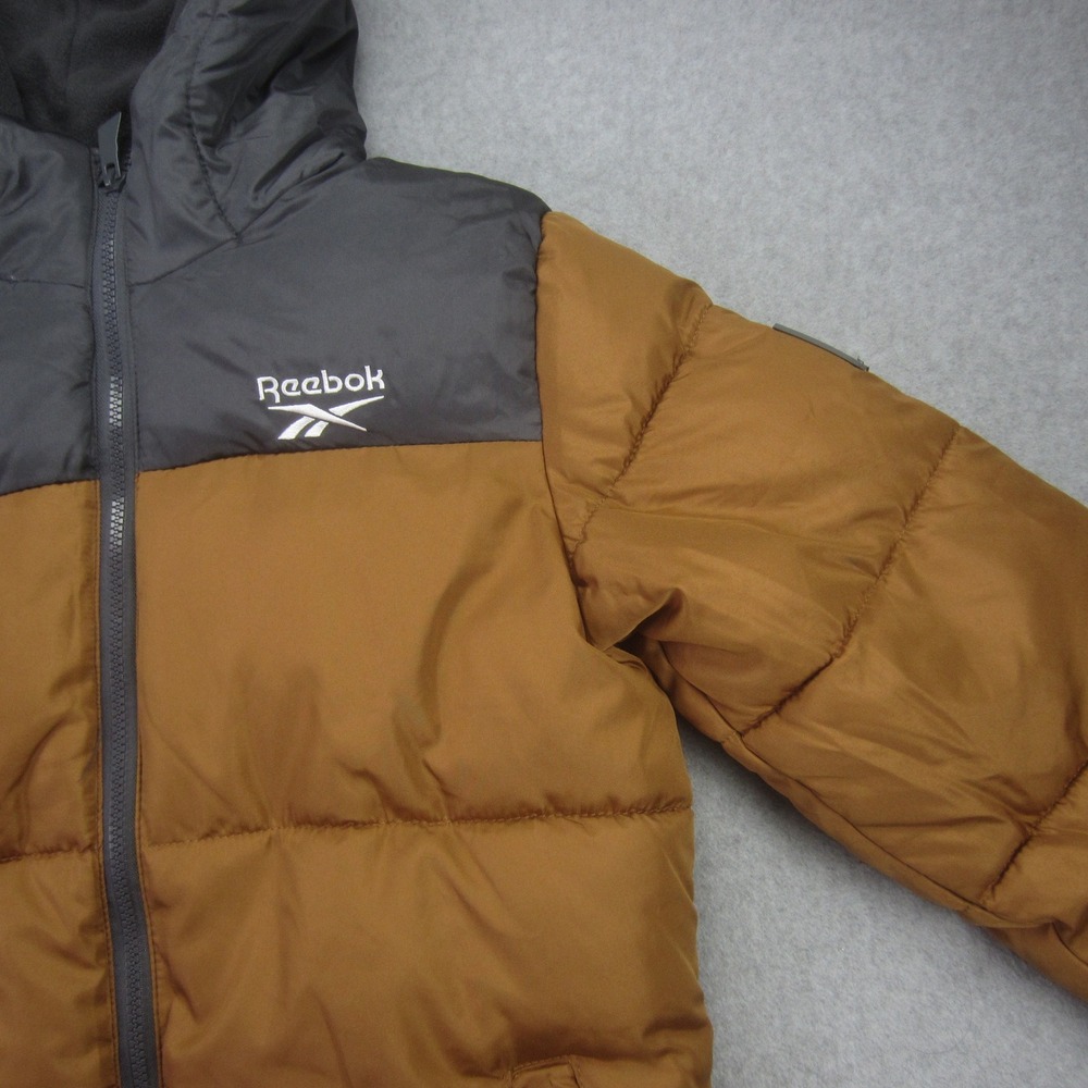 Reebok‎ Jacket Boys Youth Large 14/16 Timber Brown Grey Puffer Hooded Full Zip - Picture 4 of 16